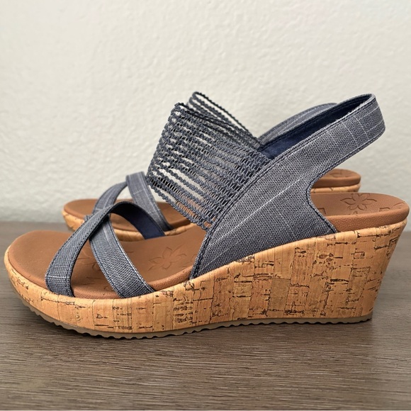 Skechers • Beverlee High Tea Wedge Sandals - Women’s Size 7, Color Navy/Denim - Picture 3 of 14
